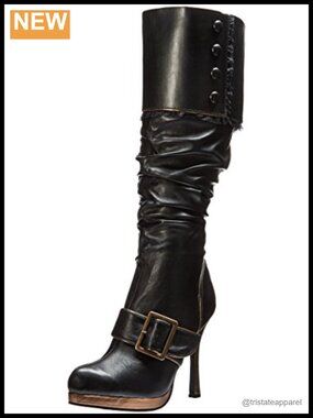 Women's Pirate Costume Boot with Buckle Detail Zip Closure
